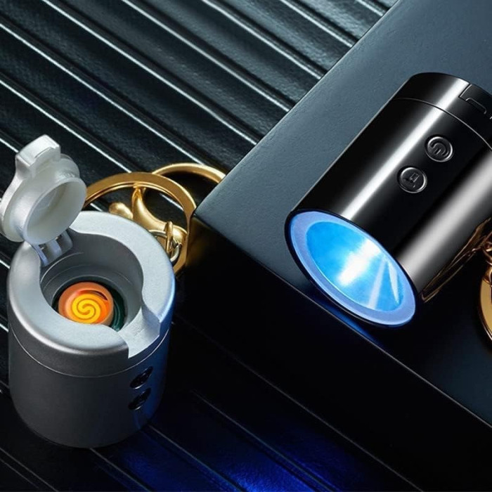 3 in 1 Portable Mini Rechargeable Flashlight With Lighter & Key Ring