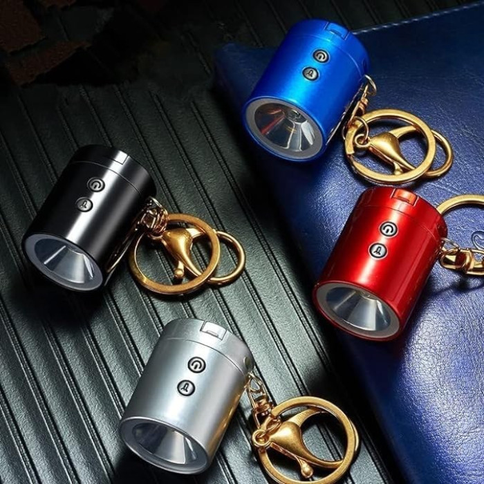 3 in 1 Portable Mini Rechargeable Flashlight With Lighter & Key Ring