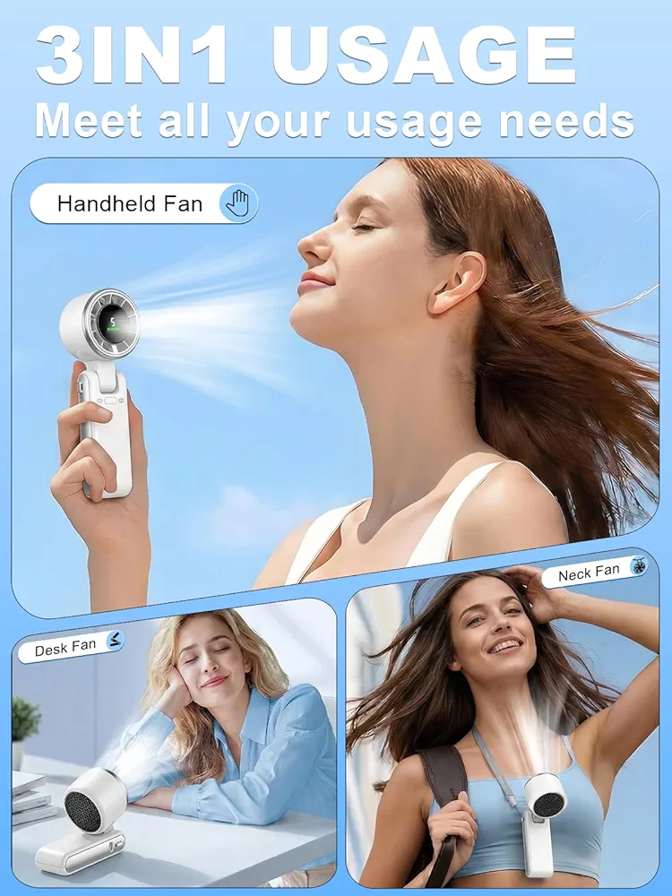 Turbo High-Speed Mini Fan – Portable Rechargeable Neck & Handheld Cooling Fan