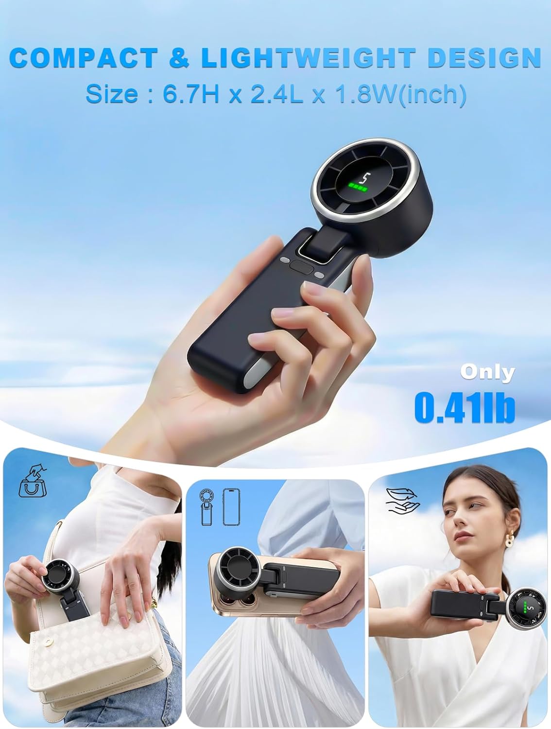 Turbo High-Speed Mini Fan – Portable Rechargeable Neck & Handheld Cooling Fan